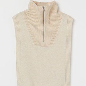 H&M Rib-Knit‎ Collar with Zipper Light beige melange Wool Blend Turtleneck Vest